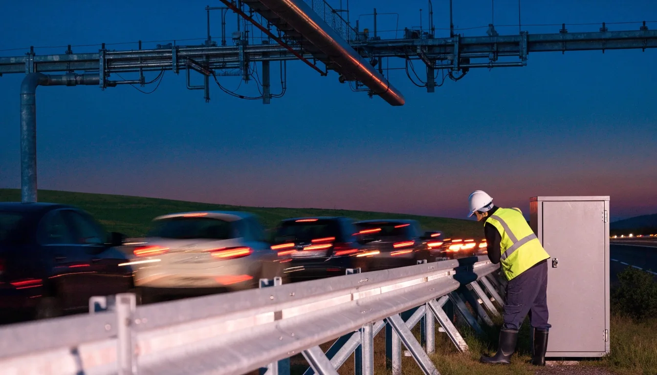Umsteigeknoten mit Straßenbahnen und Bussen zur blauen Stunde