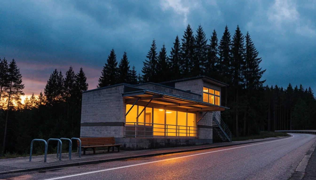 Rastplatz an einer österreichischen Autobahn in der blauen Stunde